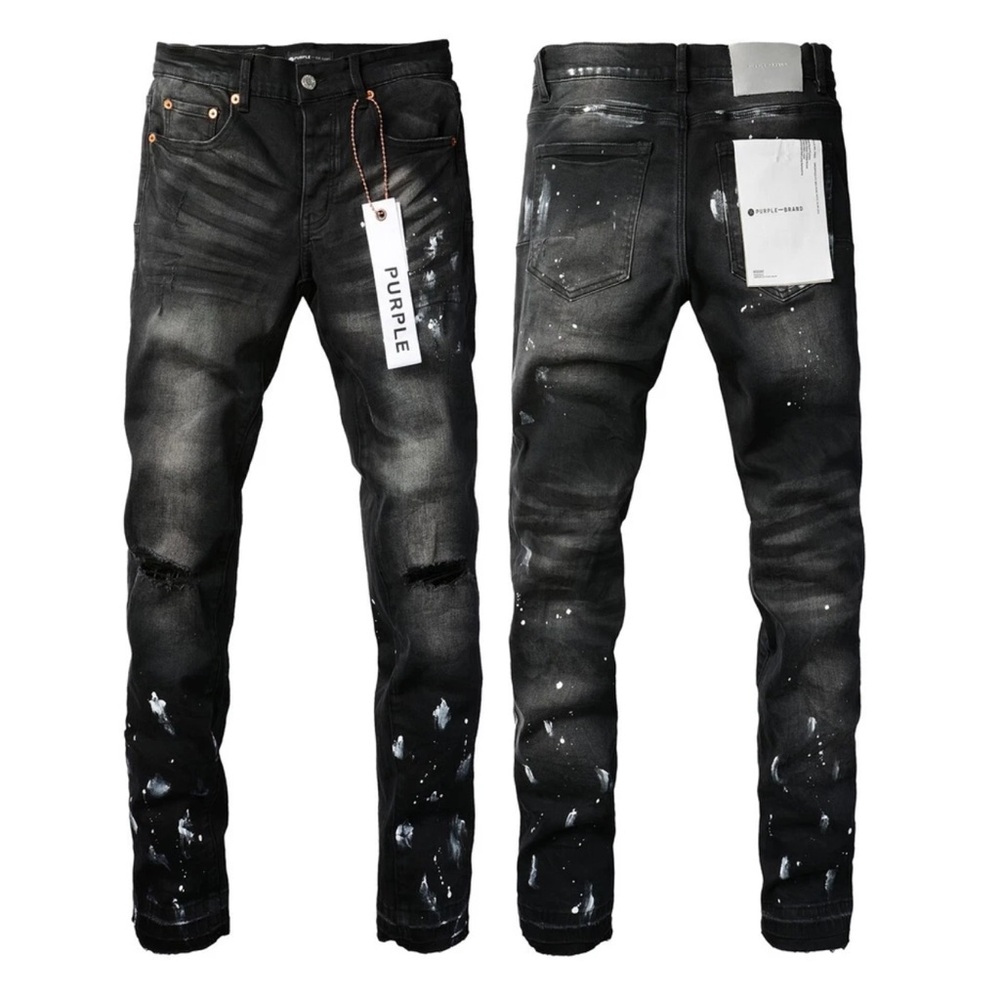 Purple Men's Black Paint-Splatter Skinny Jeans